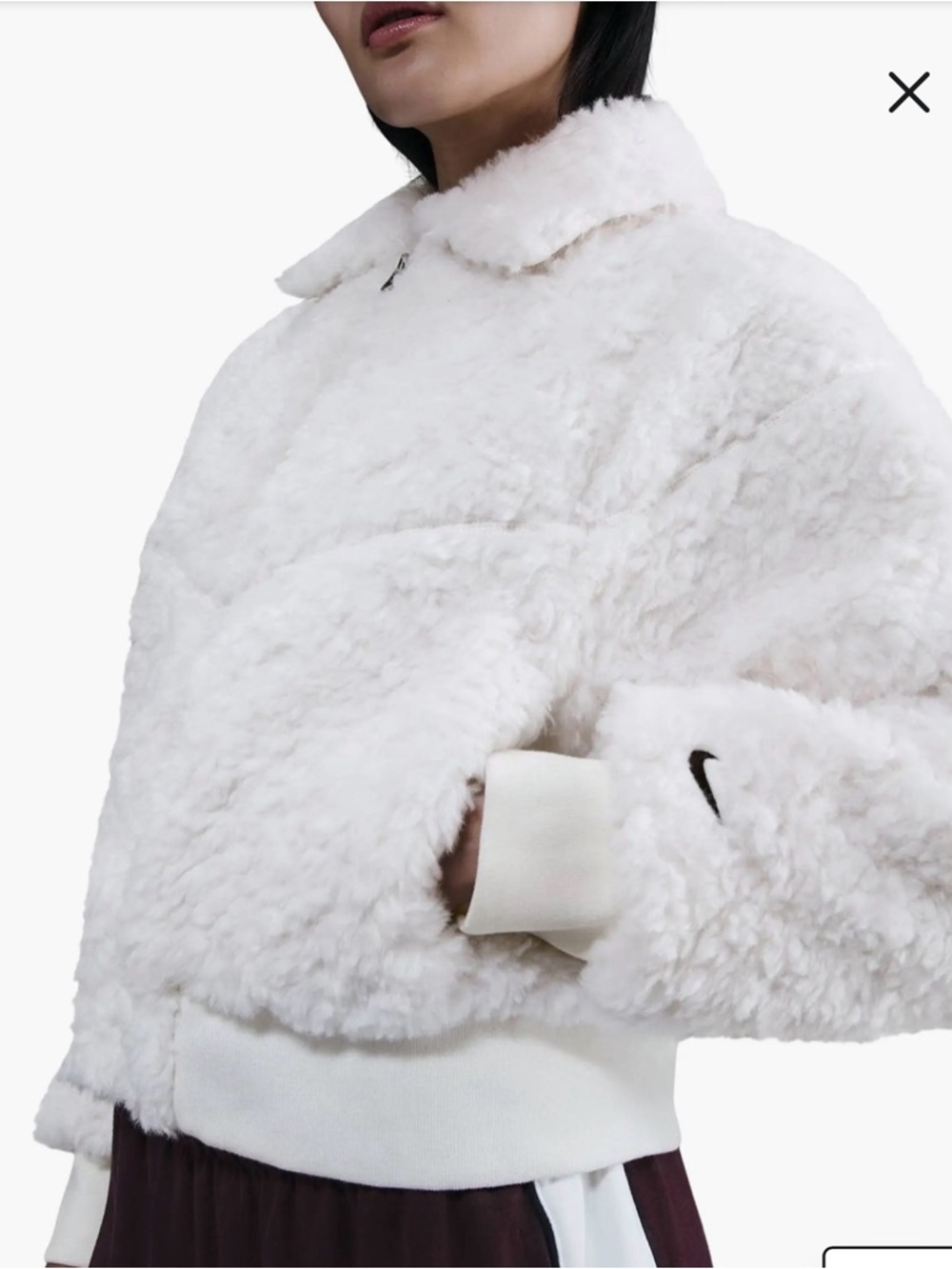 Nike White Faux-Sherpa Teddy Jacket